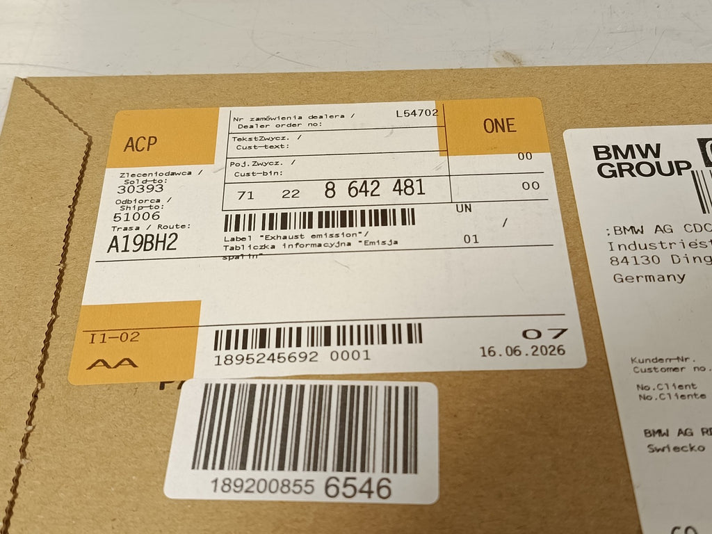 BMW Label "Exhaust emission" 71228642481