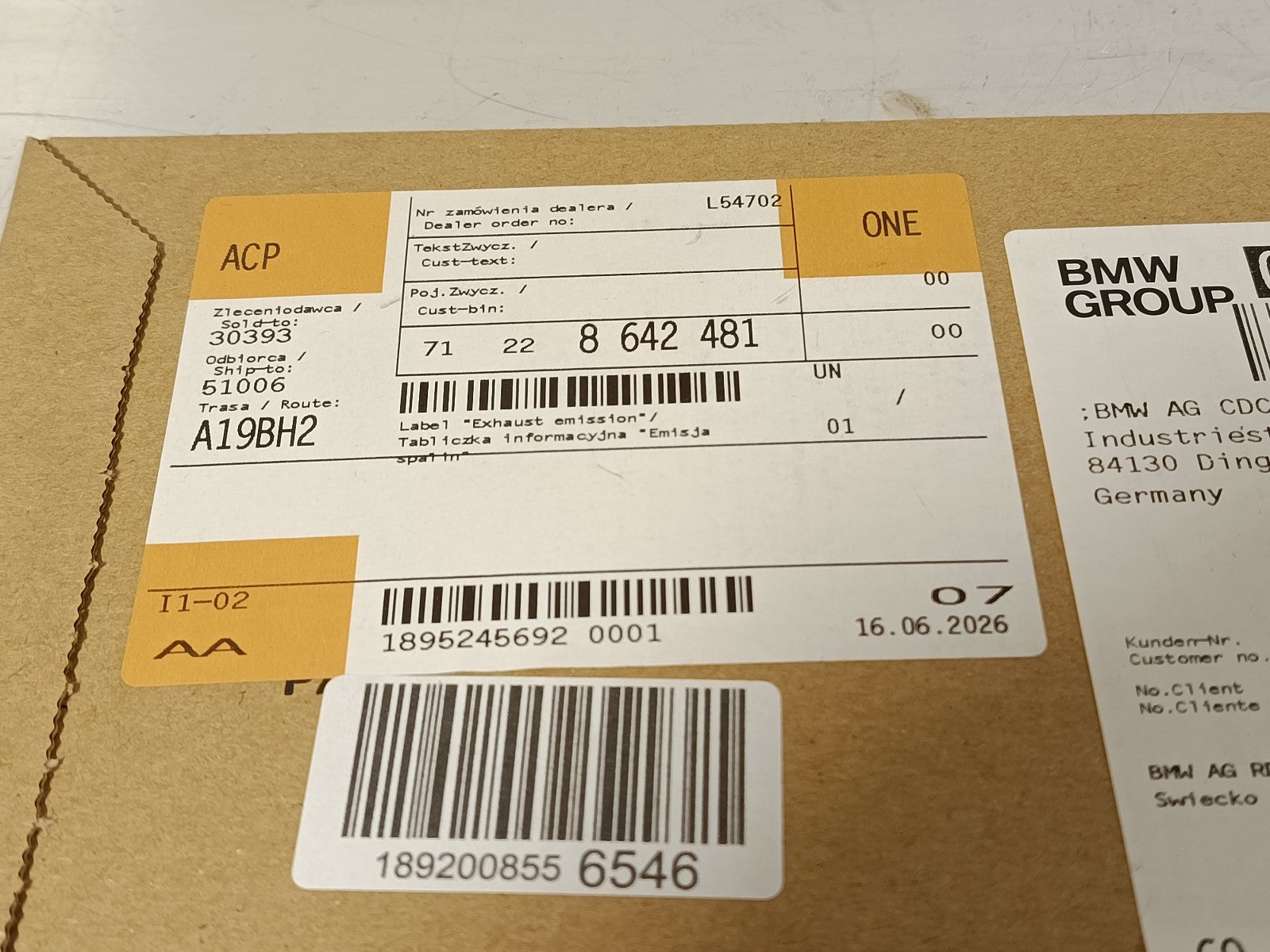 BMW Label "Exhaust emission" 71228642481