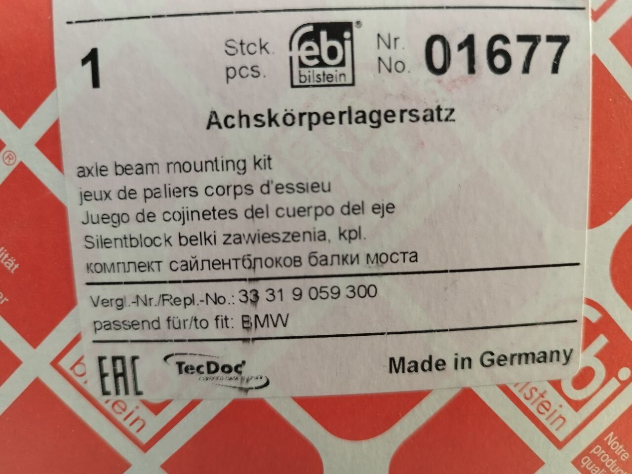 BMW E36 FEBI-BILSTEIN Subframe Bushing Kit 33319059300 1 piece