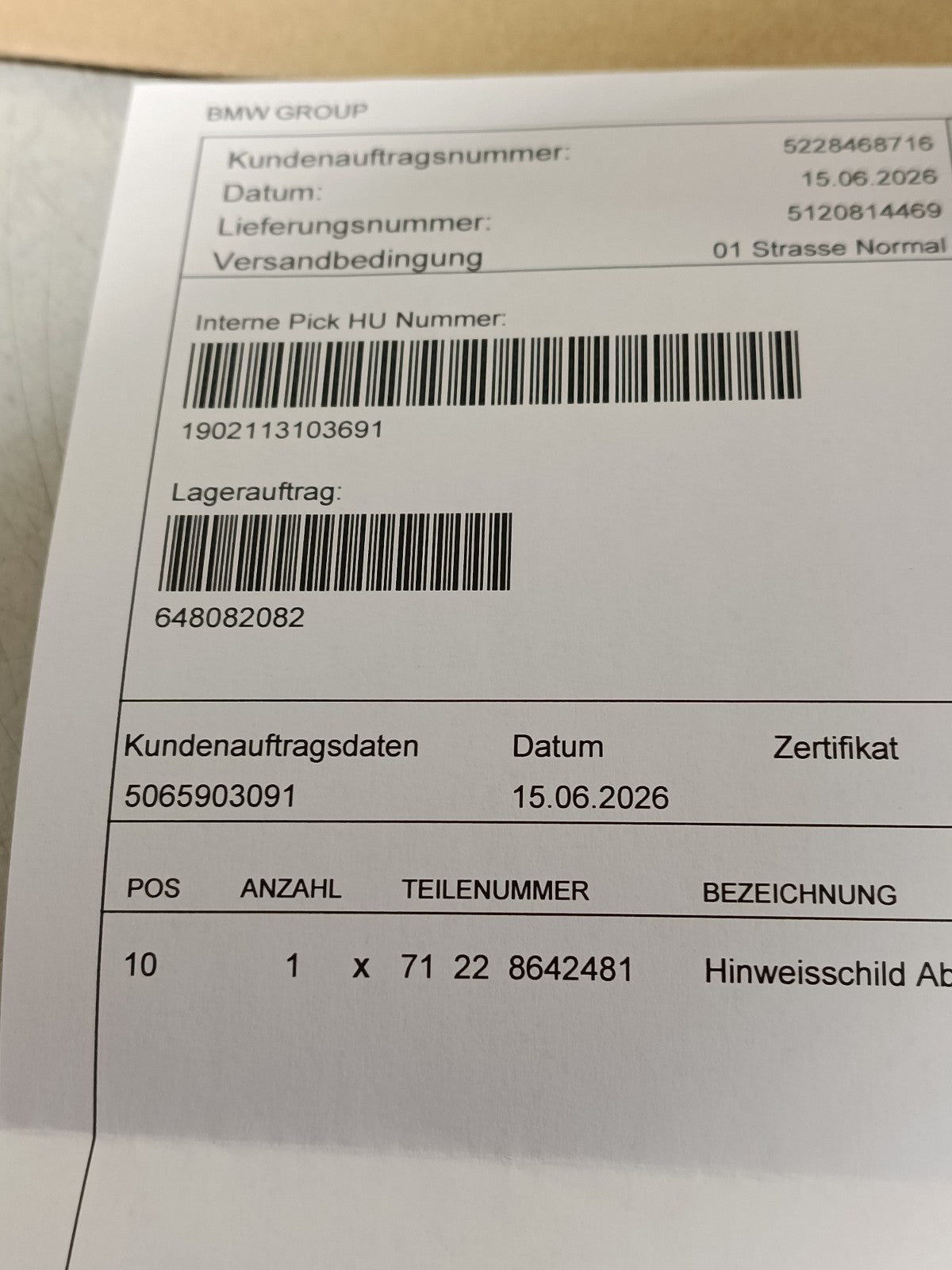 BMW Label "Exhaust emission" 71228642481