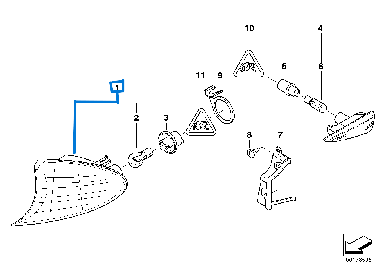 BMW E46 Left/ right direction indicator light, white 63137165849 63137165850