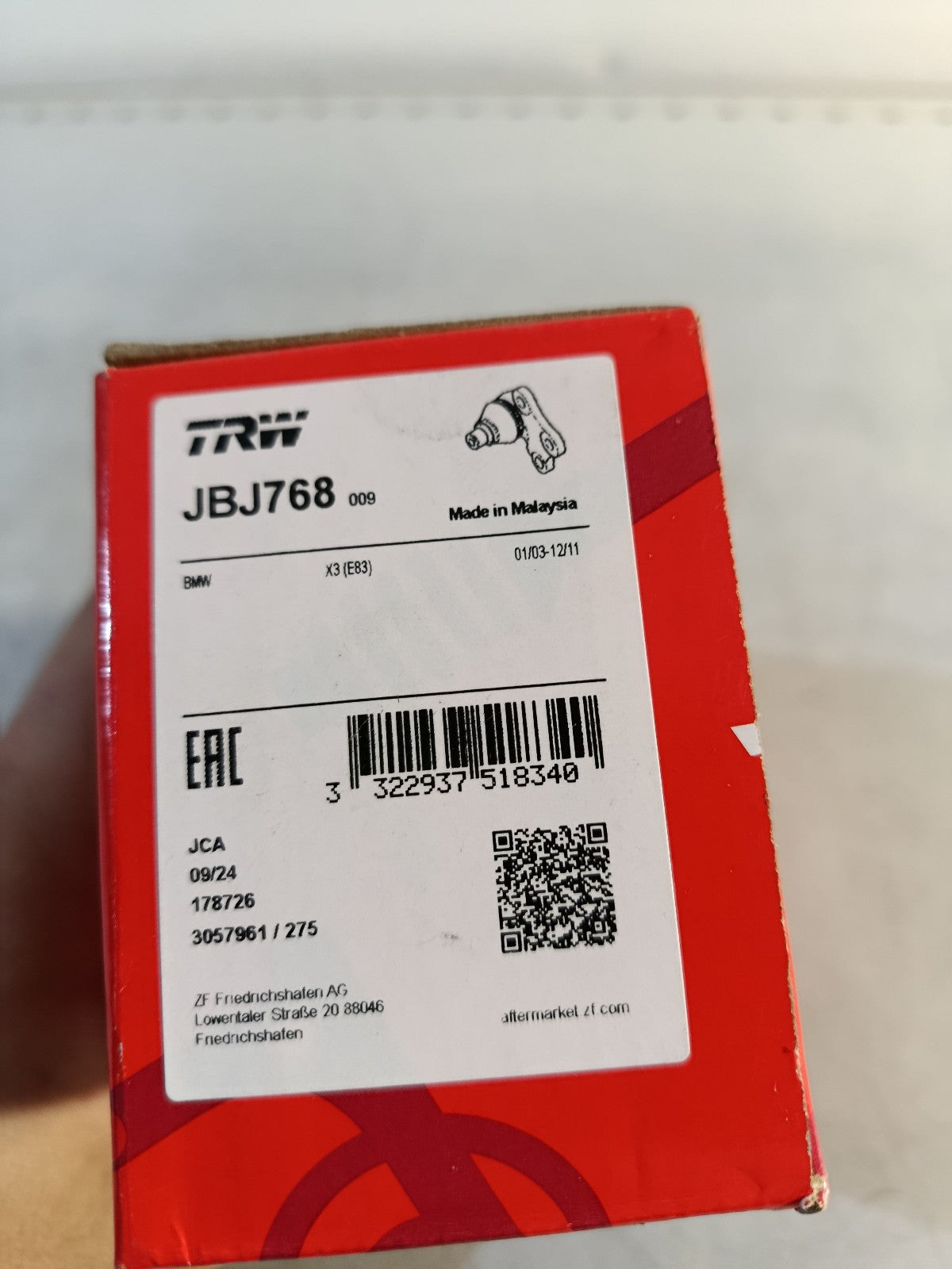 Suspension Ball Joint TRW JBJ768 fits 04-07 BMW X3 E83 1pc 31103418341