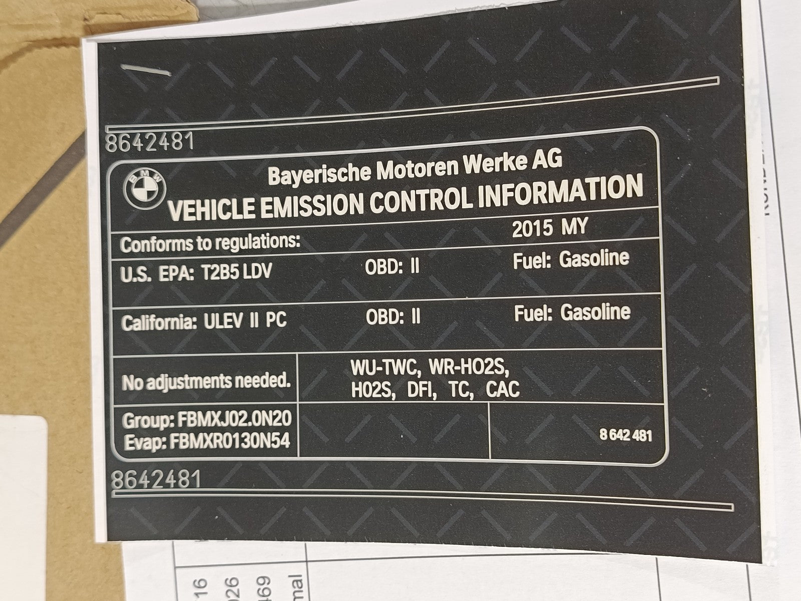 BMW Label "Exhaust emission" 71228642481