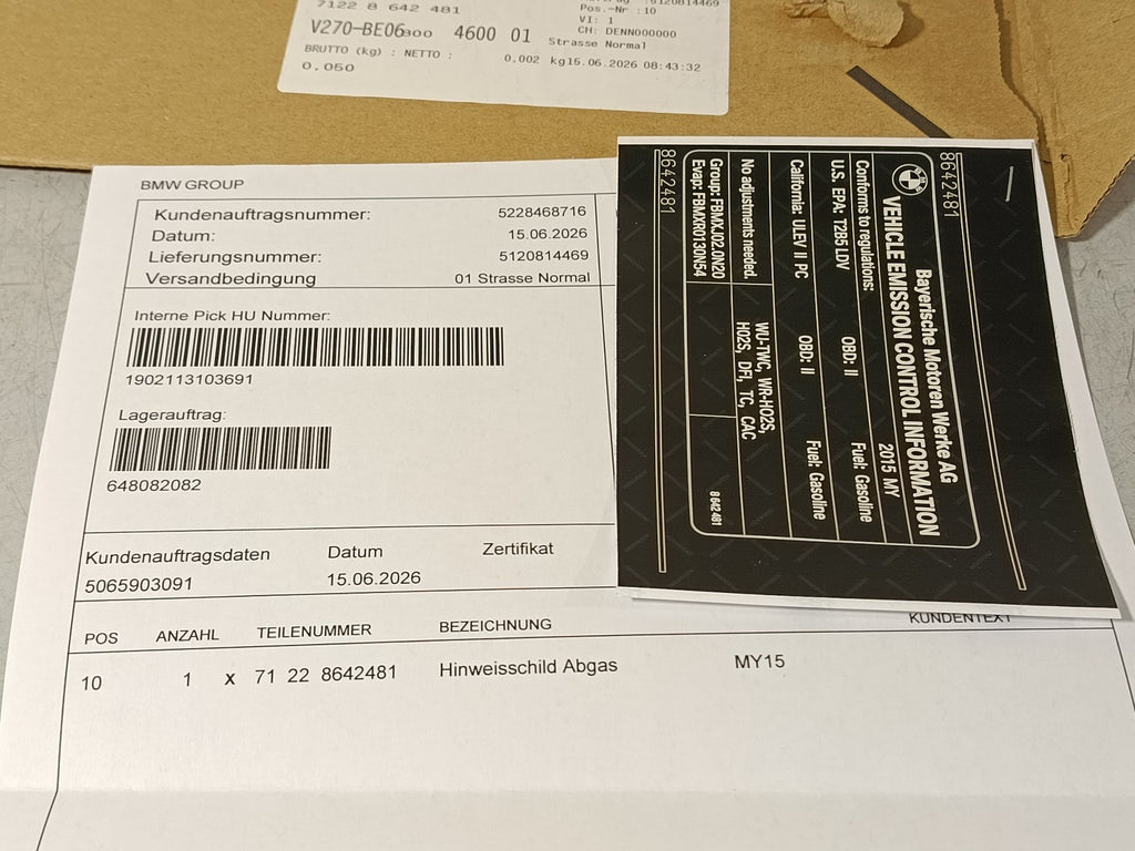 BMW Label "Exhaust emission" 71228642481