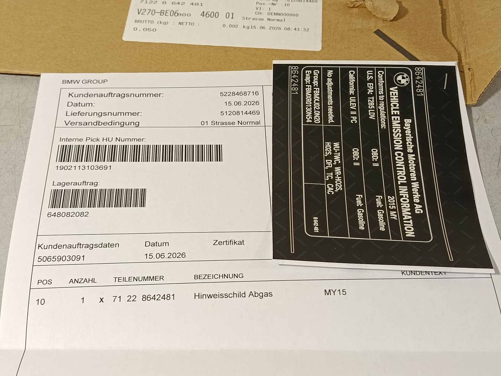 BMW Label "Exhaust emission" 71228642481