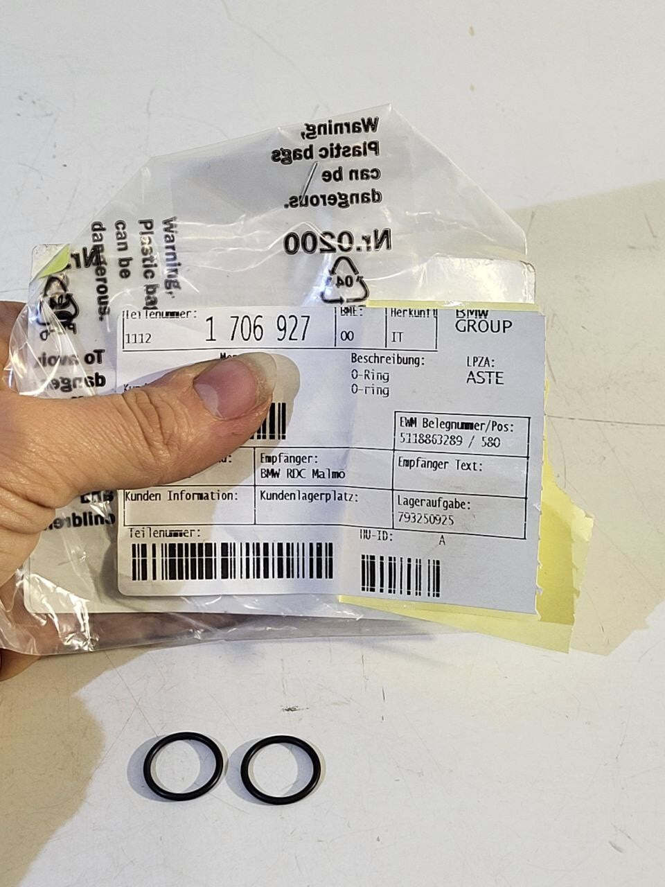 BMW E38, E39, X5 E53 O-Ring 11121706927 1PC