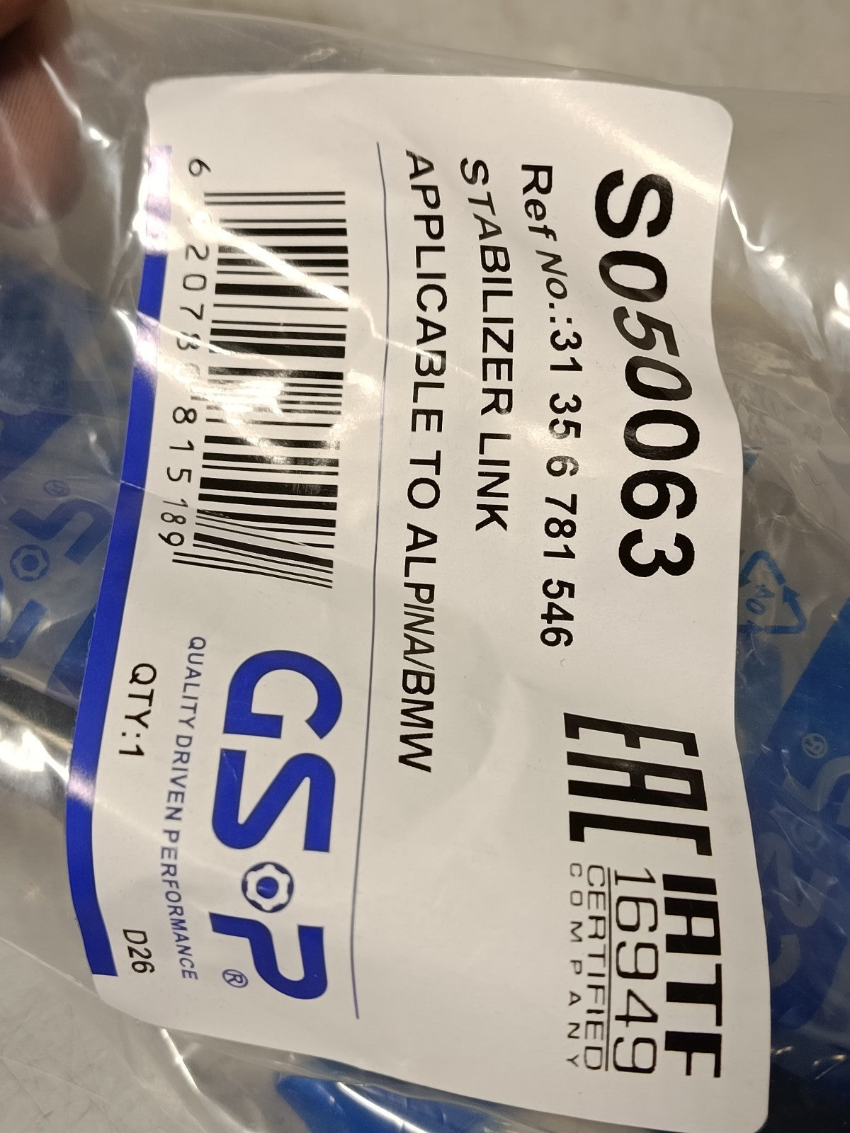 BMW E65 3.0d Swing support, front, right 31306781546 GSP S050063