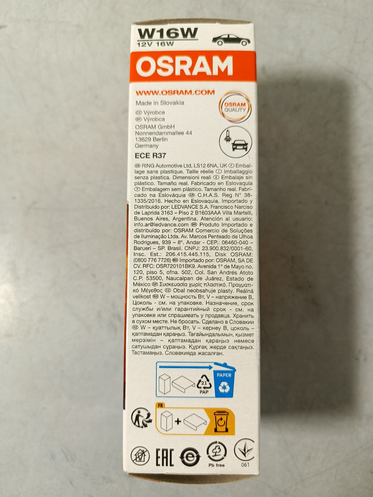 W16W W2,1x9,5d OSRAM 921 10pc